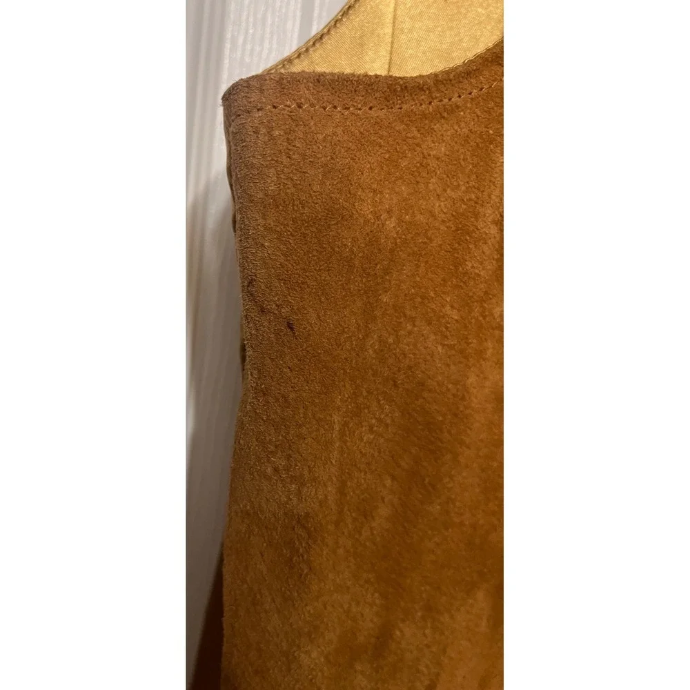 Vintage Leather Mens 2XL Tan Suede Vest Gold Satin Back Western Waistcoat Pocket